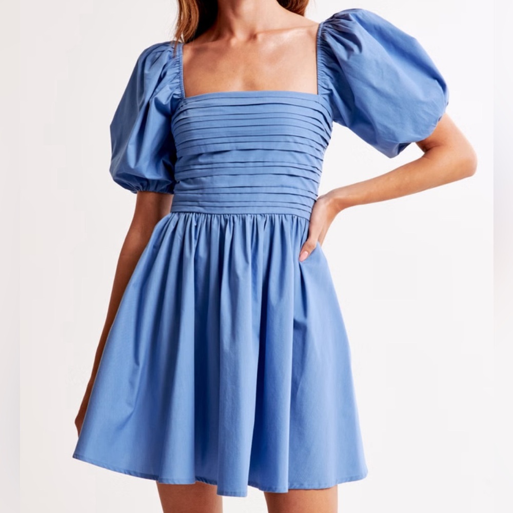 Abercrombie & Fitch Emerson Waisted Poplin Mini Dress | Blue